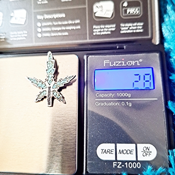 EUC! Sterling Silver and Crushed Turquoise Pot Leaf Pendant or Charm! - Picture 7 of 9